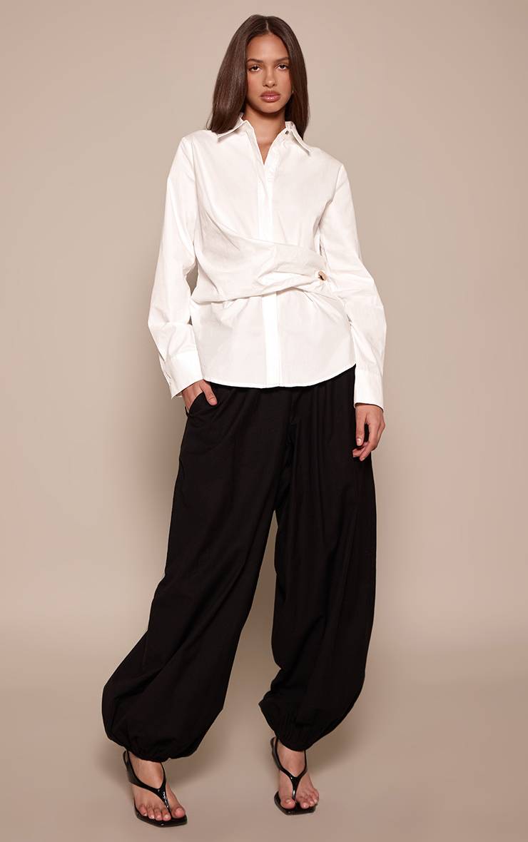 Blanc Chemise Oversize En Coton Avec Détail Drapé Et Finitions Contrastées