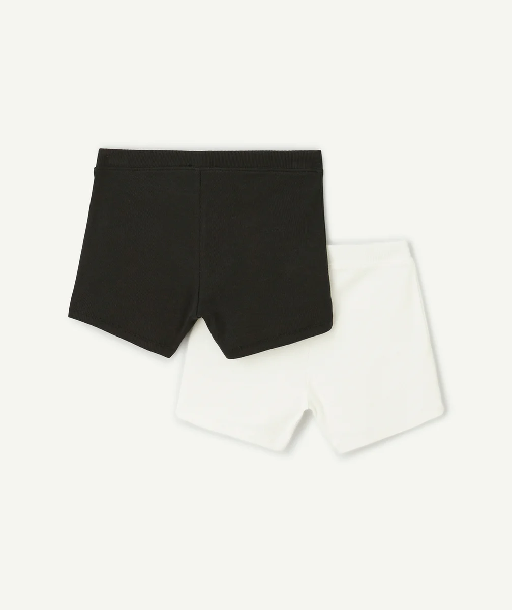 lot de 2 shorts fille en coton bio blanc et noir