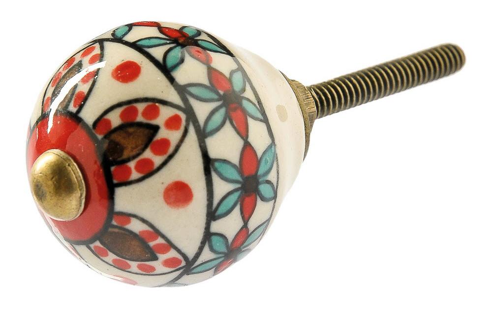 Möbelgriff handgemacht, Ø 3 cm, Weiss/GoldMöbelknauf mit Muster
