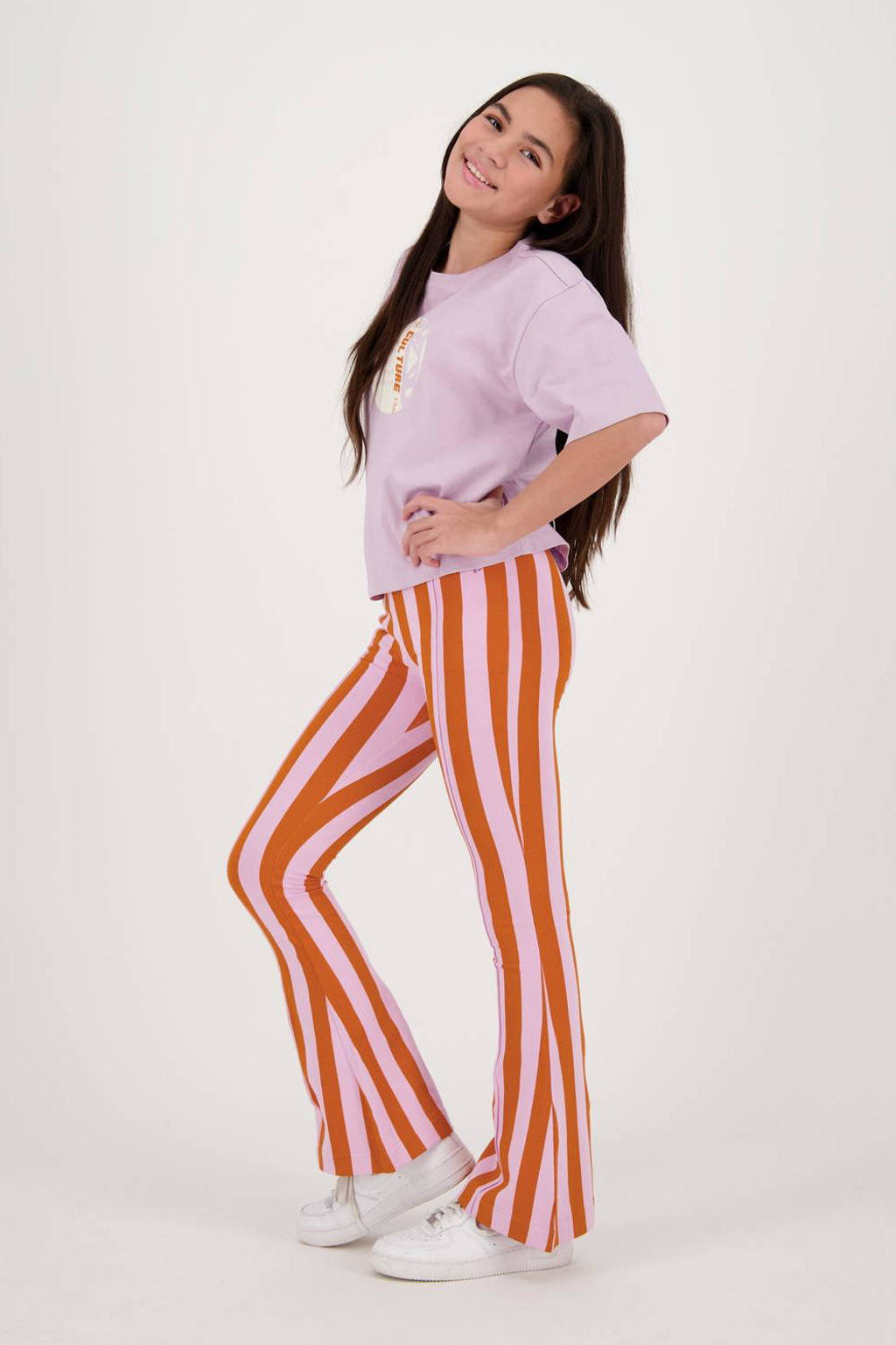 Raizzed gestreepte flared broek Whitley roze/oranje