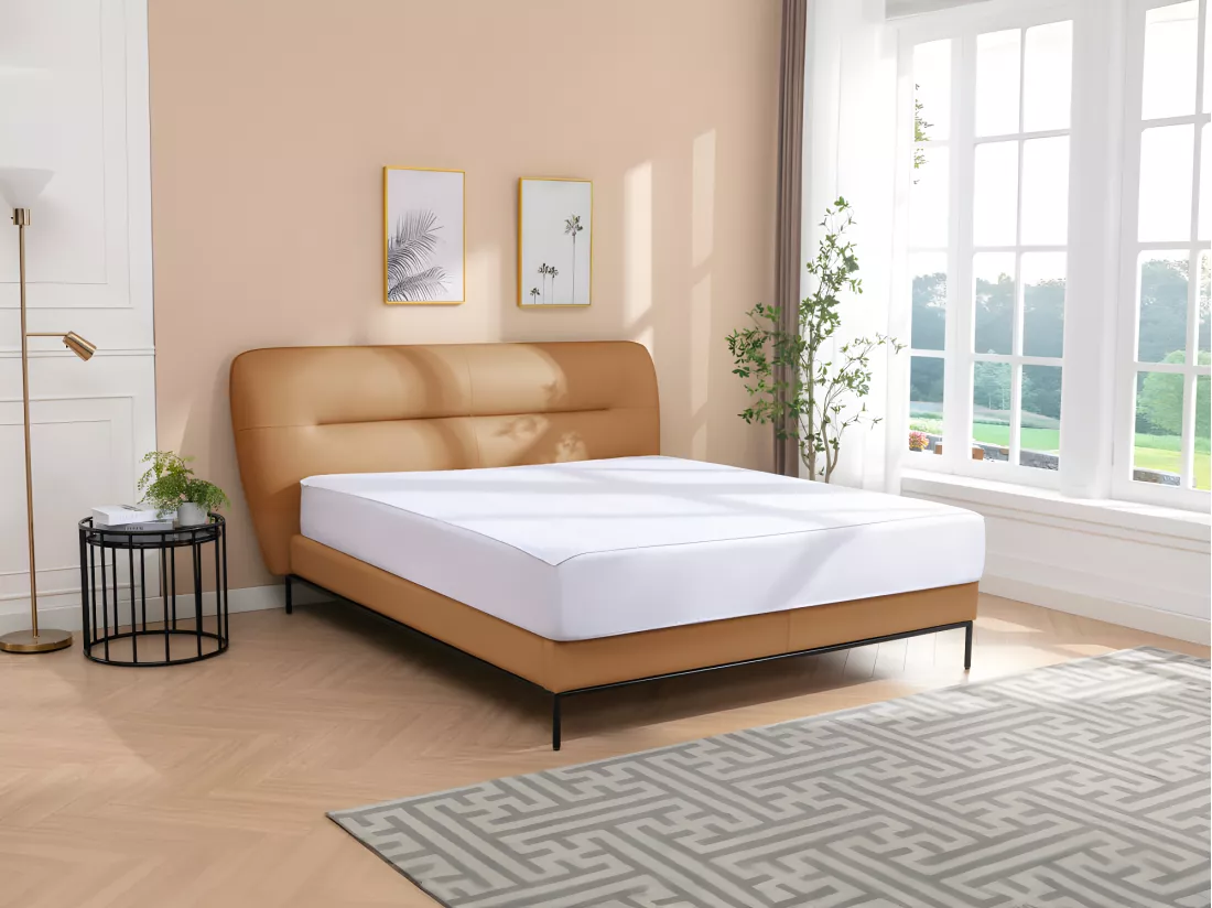 Lit 160 x 200 cm - Cuir - Camel - JODALA
