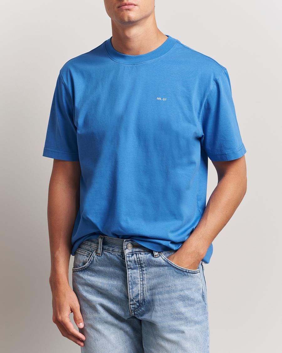 NN07 Adam Logo Crew Neck T-Shirt Blue Quartz