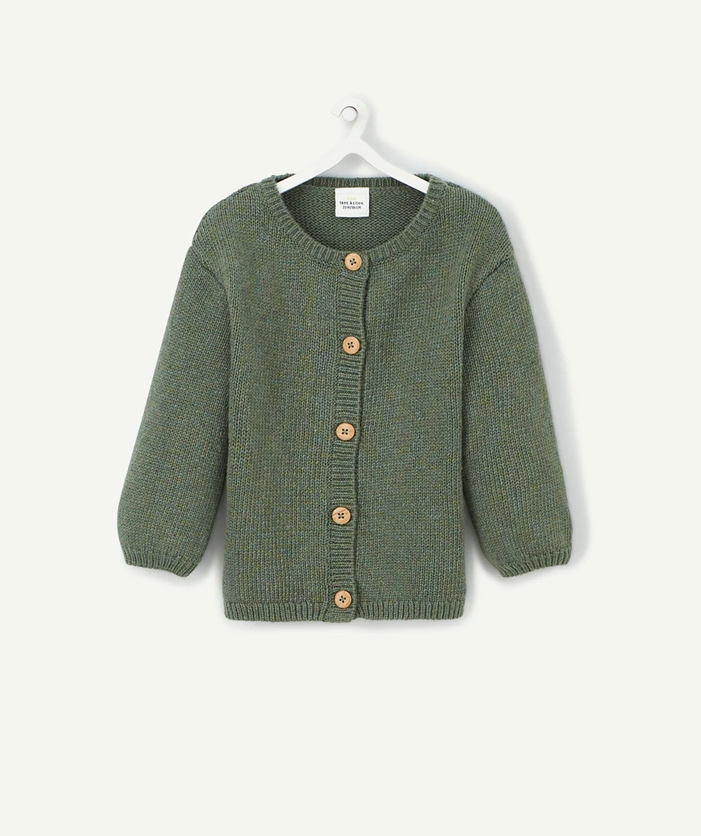 GILET BOUTONNÉ VERT BRILLANT BÉBÉ FILLE EN FIBRES RECYCLÉES