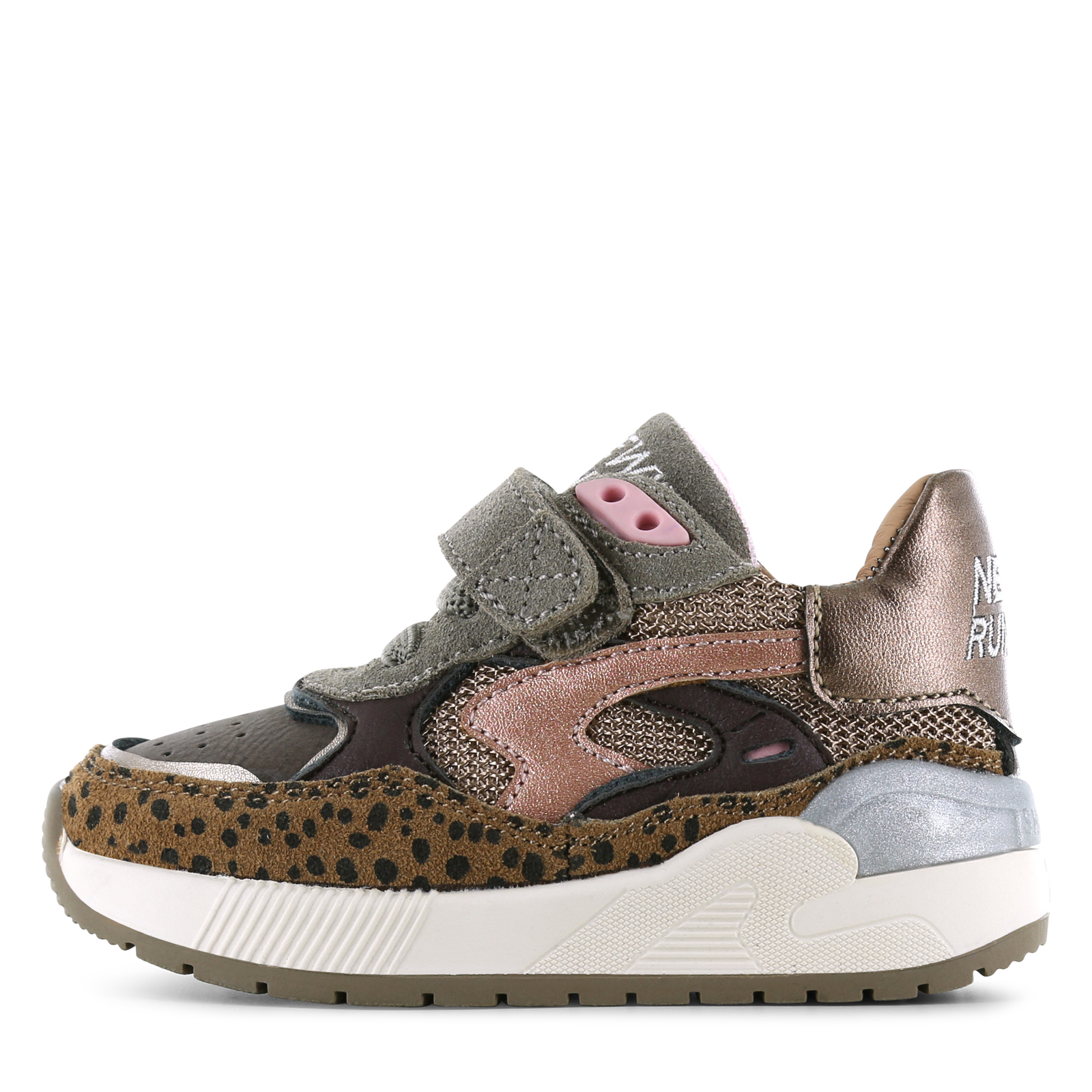 Shoesme metallic bronzen sneaker met dotjes Mesh, Metallic, Microfiber nubu