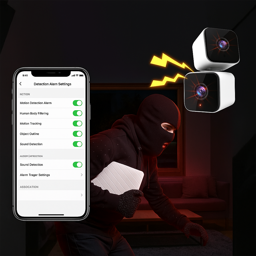 4MP WIFI Sicherheitskamera mit Dual-Linse & Panorama-Sicht / 2K Auflösung / Zwei-Wege-Audio / Nachtsicht / Bewegungserkennung   MicroSD Slot - Weiss