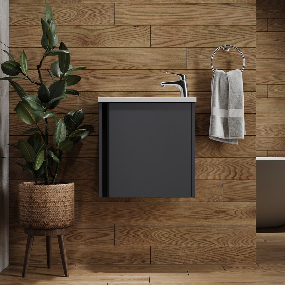 Vicco Waschbecken mit Unterschrank Kleo, 50 cm, Waschtisch mit Tür, Anthrazit Wandmontage