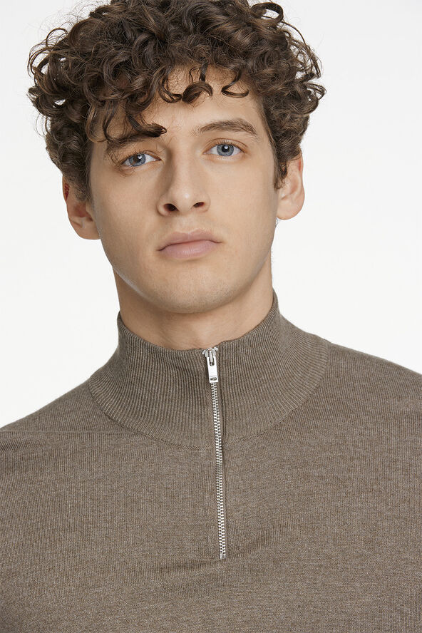Lindbergh Ecovero half zip L/S knit Dk sand mel