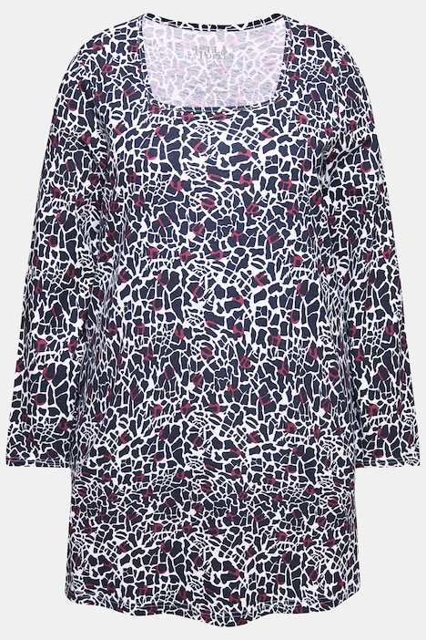 Longshirt, gemustert, A-Linie, Carree-Ausschnitt, Langarm