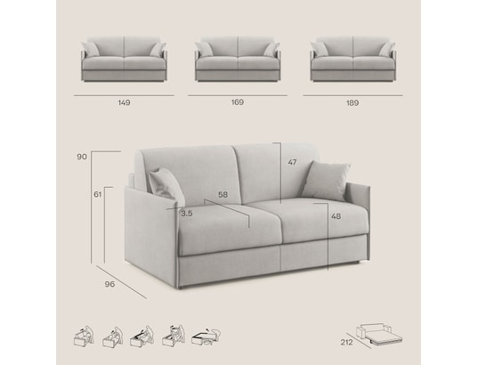 DIVANI.STORE - Canapé lit evans en tissu imperméable gris 3 places