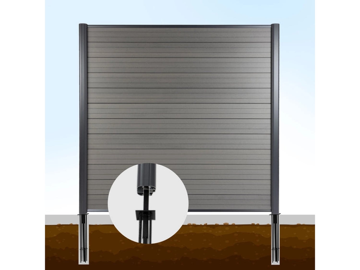 WPC schutting - complete set inclusief bevestigingsmateriaal - schutting voor tuin en terras 180 x 180 cm - aluminium palen