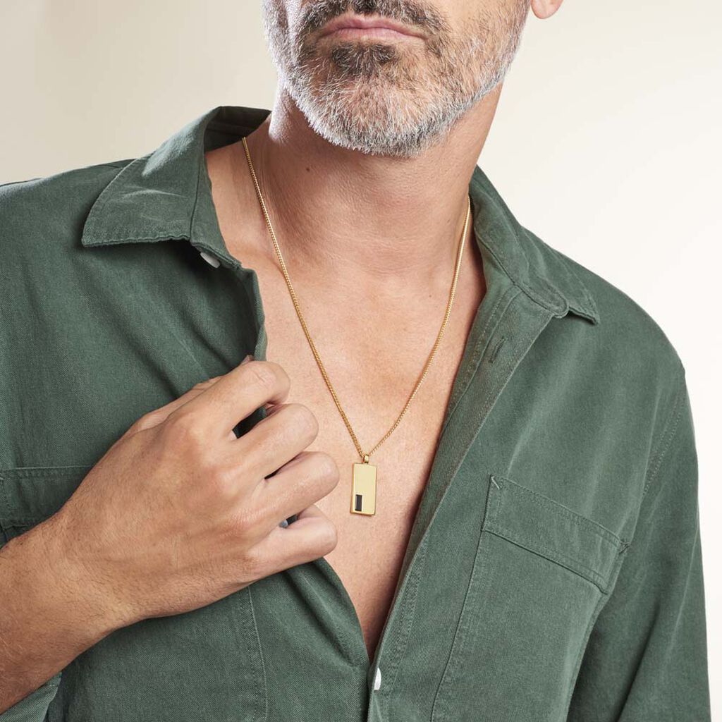 Collier Plaqué Or Jaune Francesco Onyx Noir