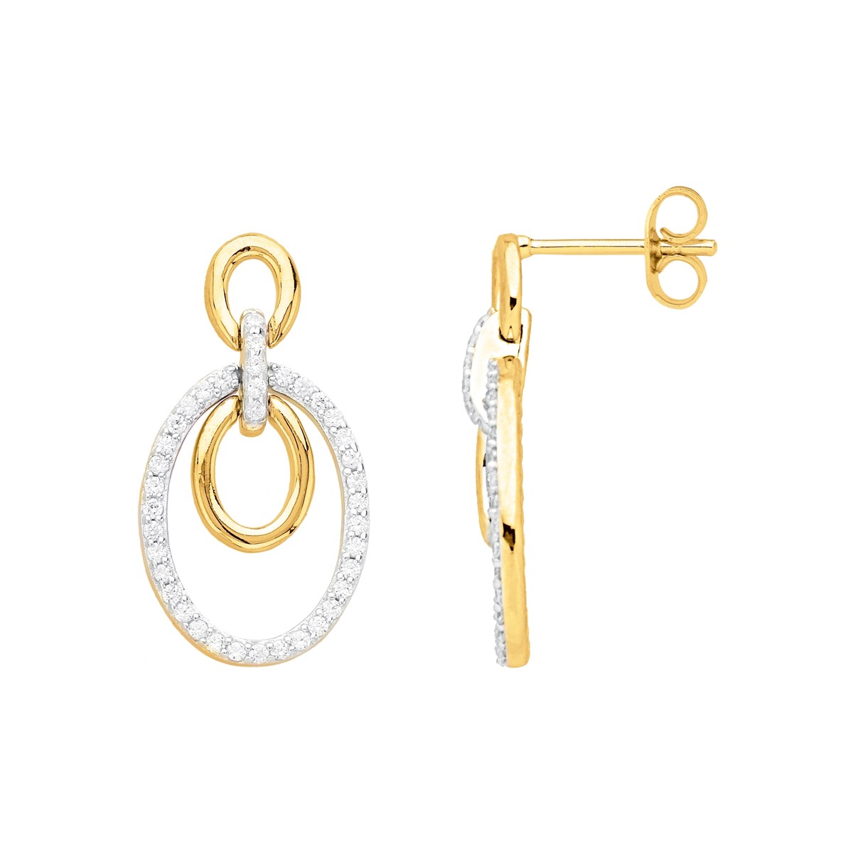 Boucles d'oreilles pendantes en Plaqué Or avec oxyde de zirconium blanc