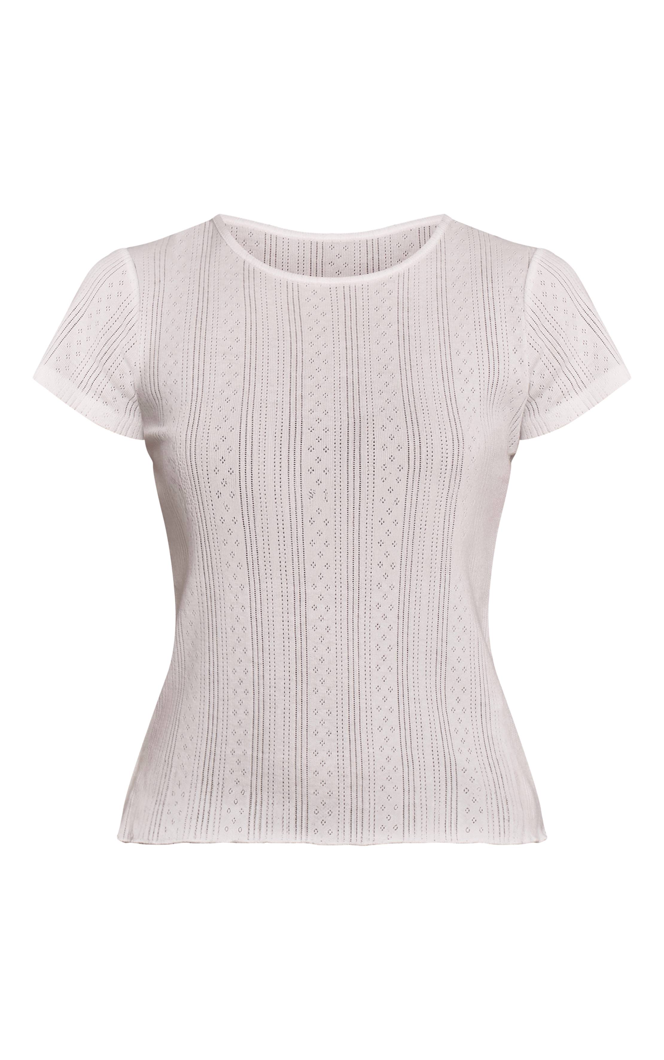 Crème T-shirt Ajusté Long En Pointelle
