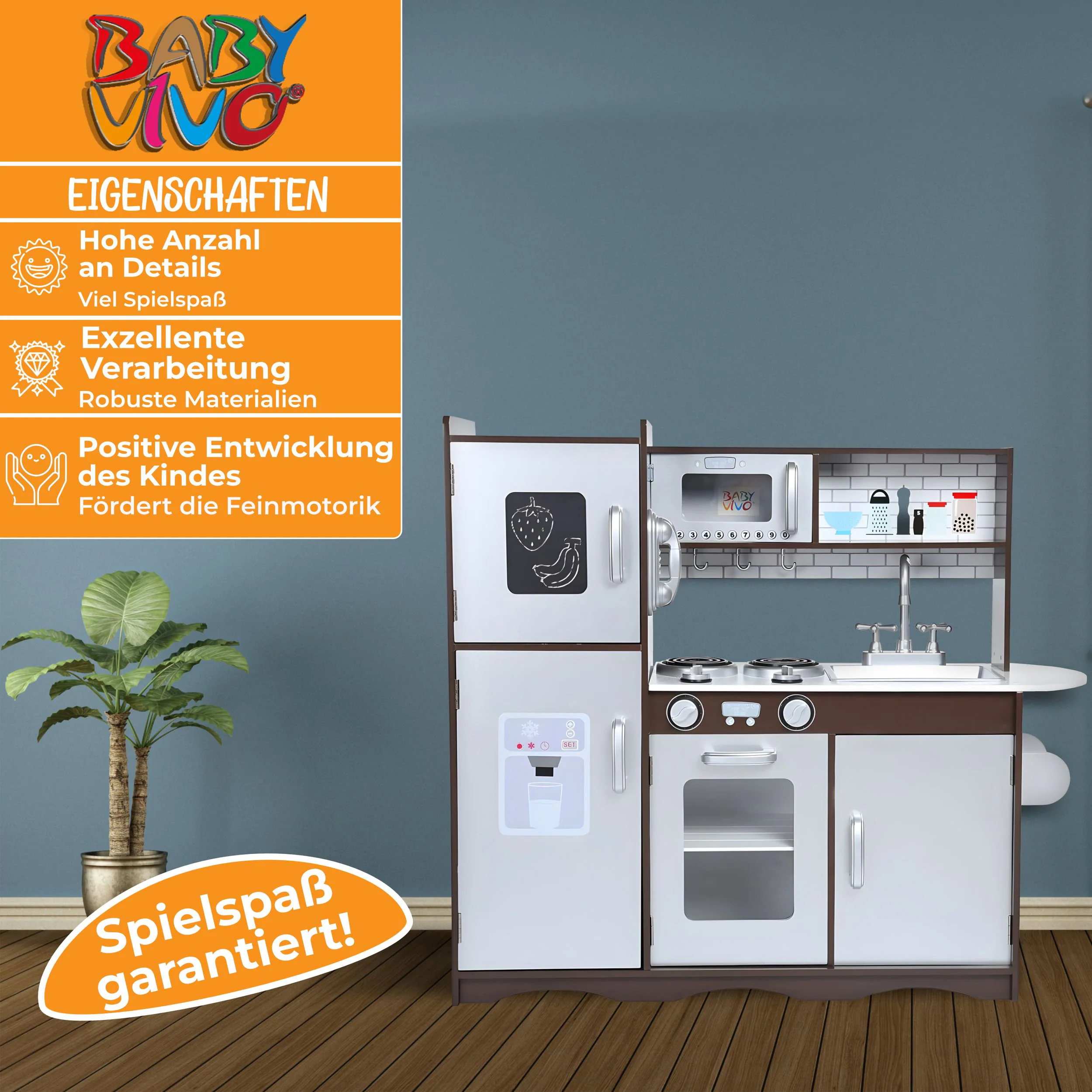 Baby Vivo Kinderküche Spielküche aus Holz - Toni in Braun