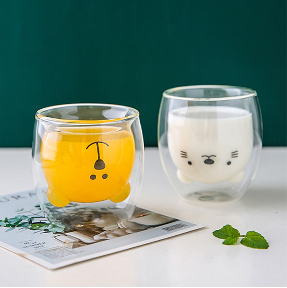 (250ml) Doppelwandiges Cappuccino Glas Kaffee Cup Tee Tasse - Katze