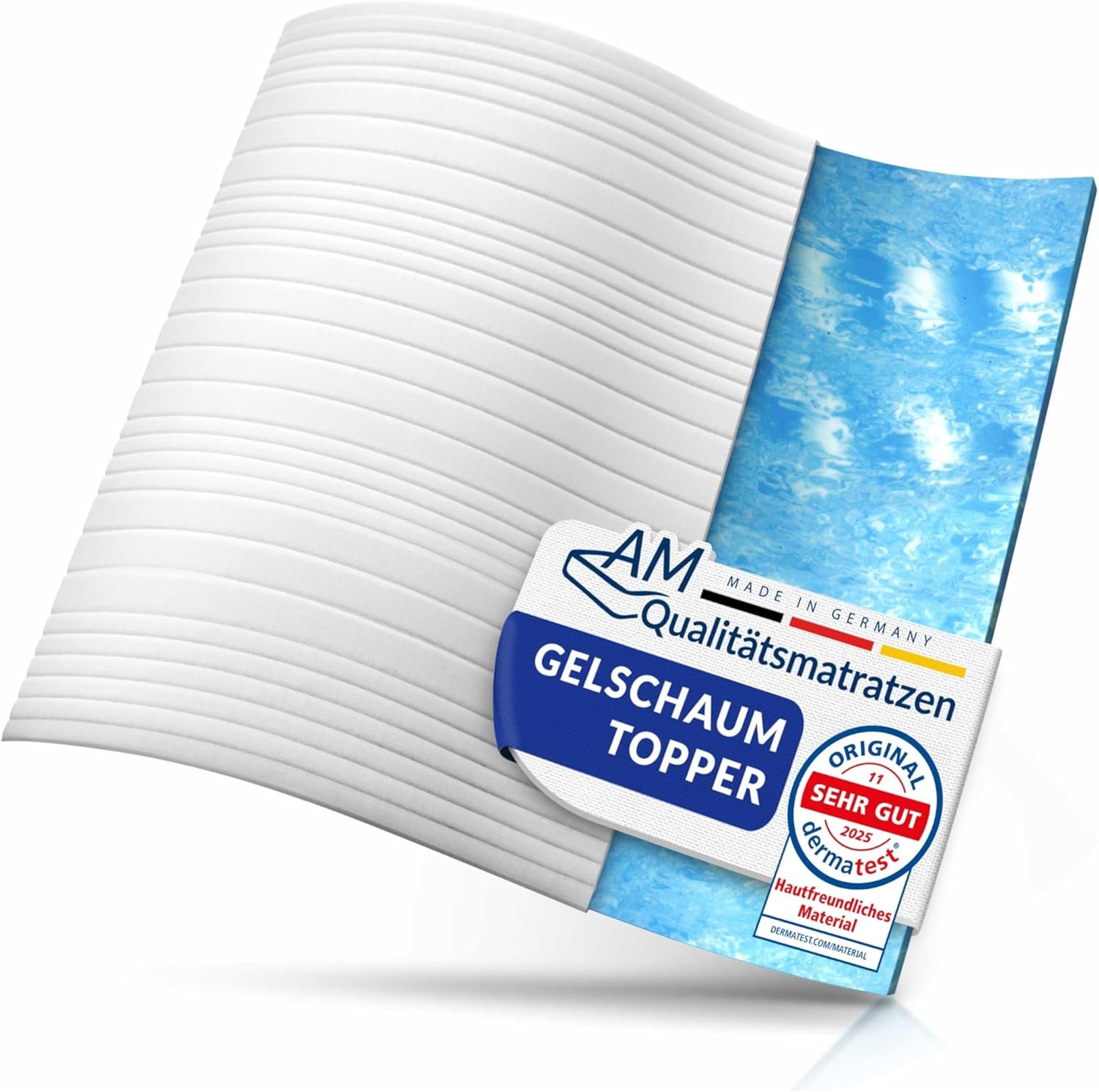 AM Qualitätsmatratzen Gel Topper 100x200 - Made in Germany - Gelschaum Topper 100x200cm mit waschbarem Bezug - Oeko TEX zertifizierter Memory Foam Matratzentopper 100x200 - Matratzenauflage weich