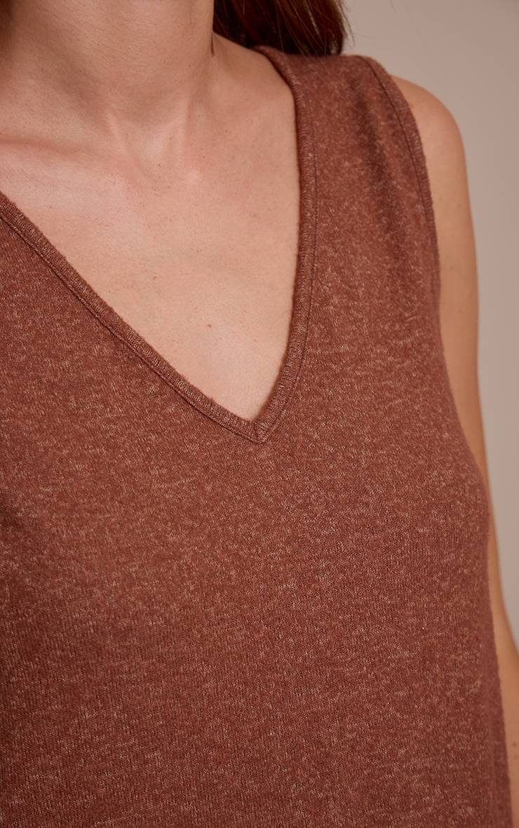 Chocolat Débardeur Gilet Ample En Maille Douce À Col En V