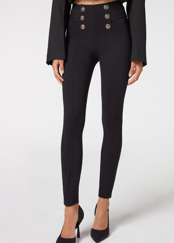 Calça legging modeladora skinny com botões
