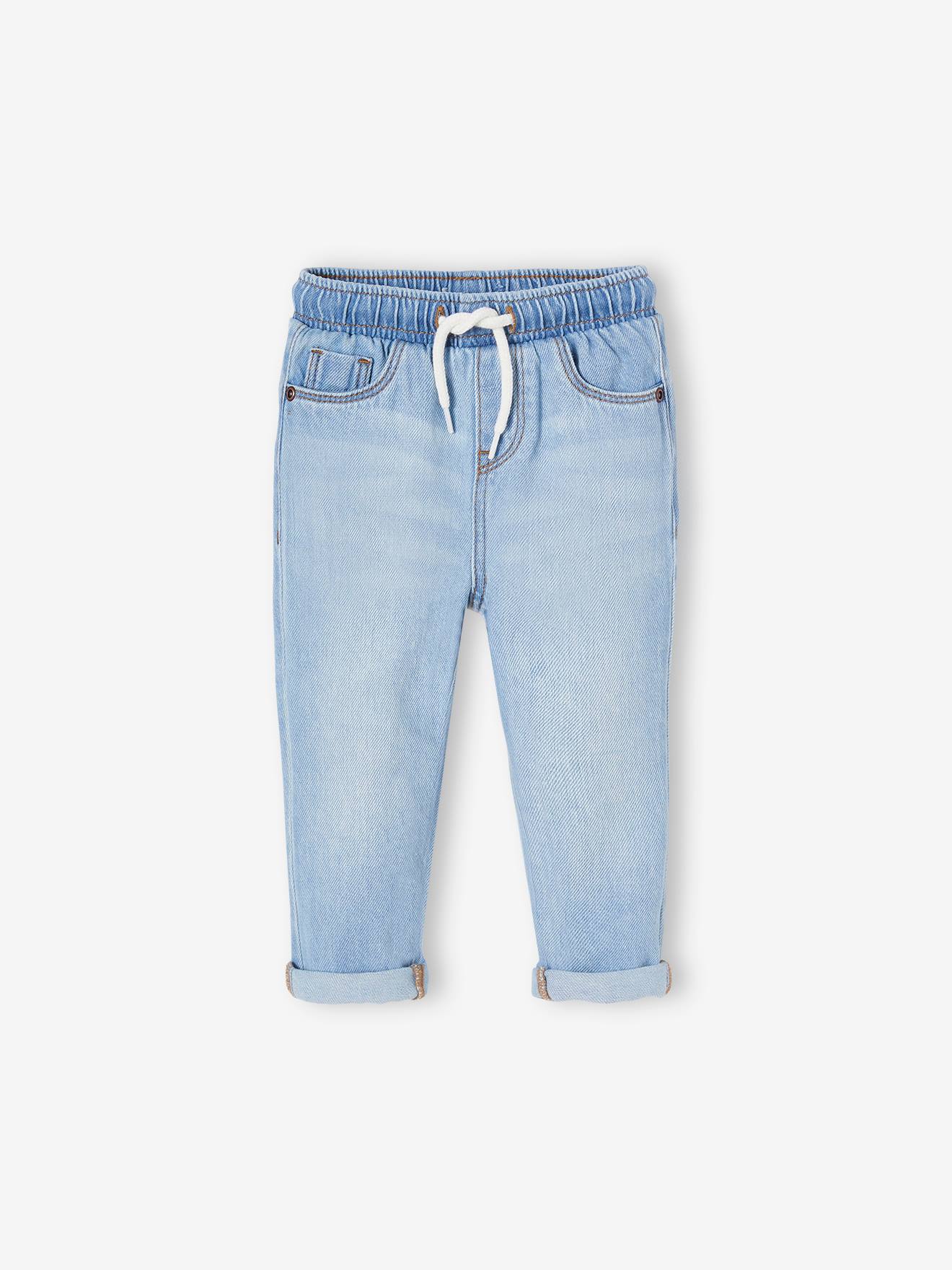 Calça jeans infantil com cós elástico, jeans natural.
