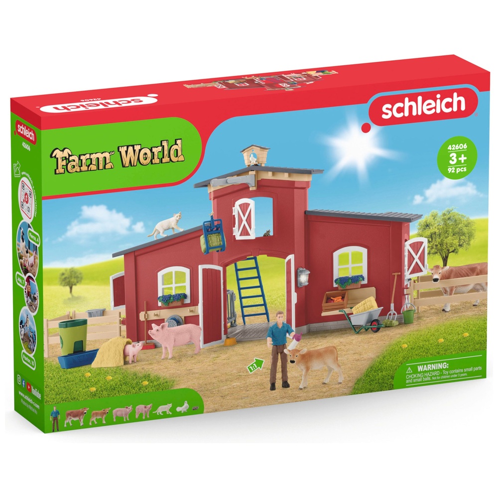 Schleich Rote Bauernhofscheune mit Tieren Spielset