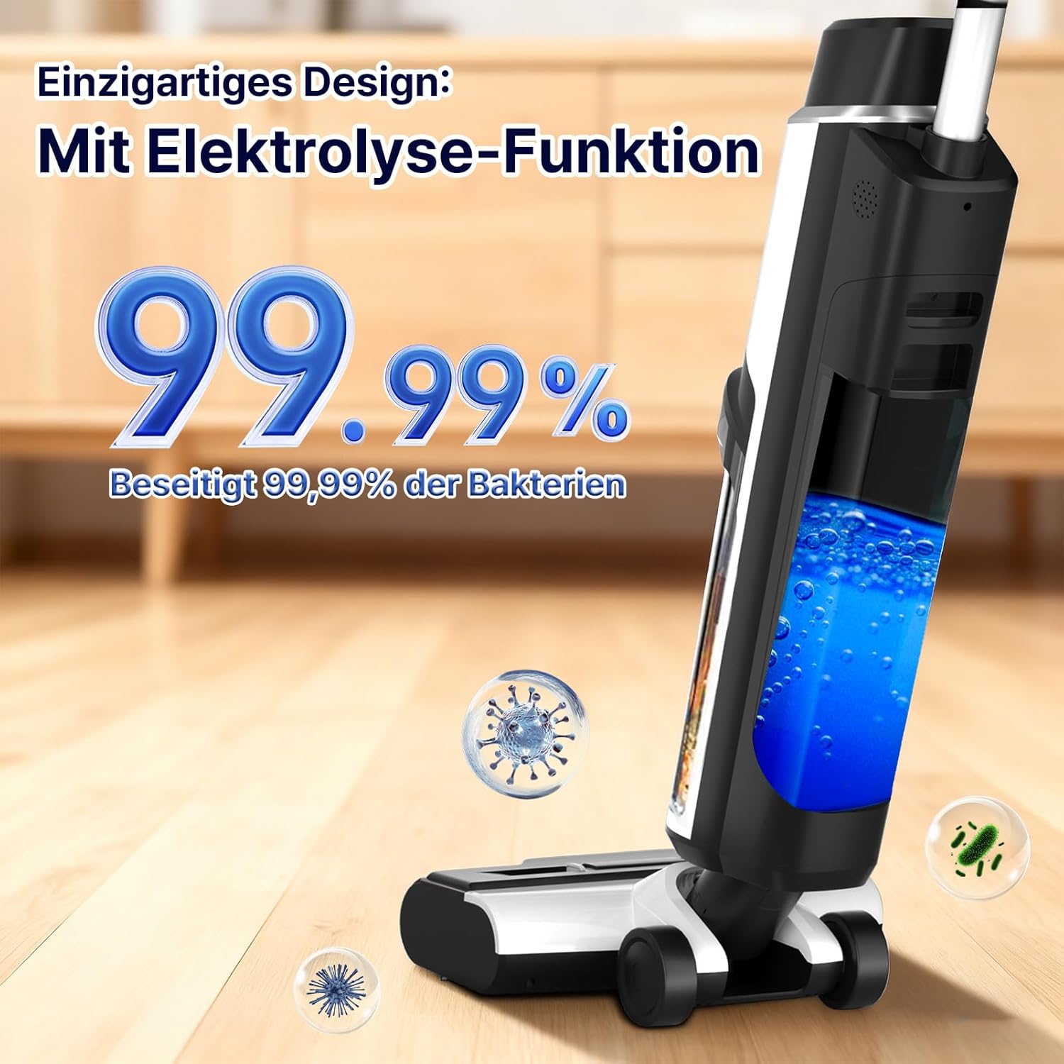 Hearten Nass Trockensauger Akku, Tiefenreinigungswasser Durch Elektrolyse Erzeugen, Sprachansage, Staubsauger mit Wischfunktion, Selbstreinigung, LED-Display, für Harte Boden,Tierhaare