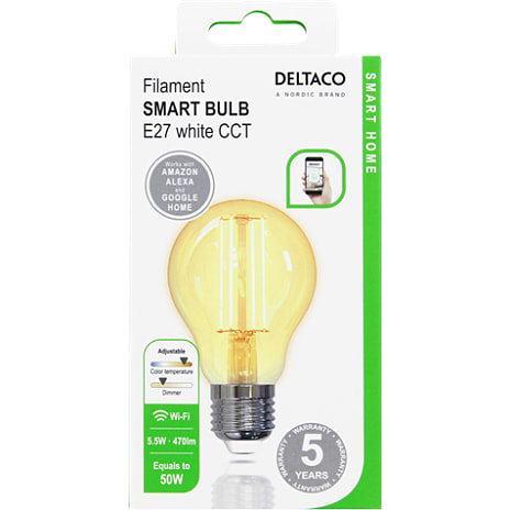 Deltaco Smart Filament LED-pære E27 - hvid