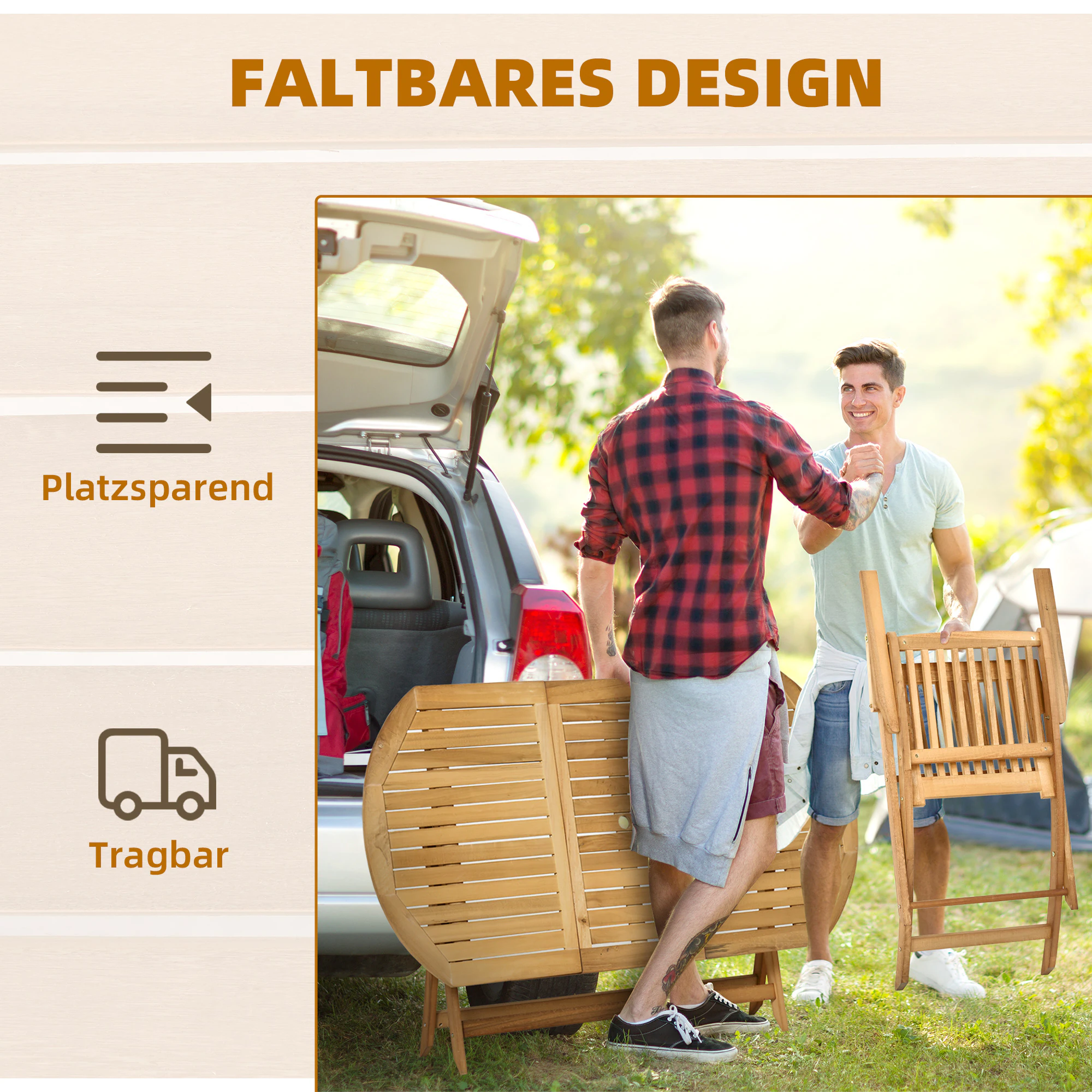 Outsunny 7-teiligen Essgruppe mit 40 mm ? Schirmloch natur 160L x 85B x 72H cm