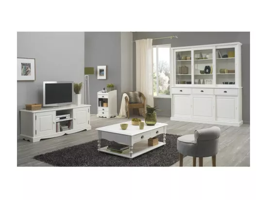 Vaisselier Blanc 6 Portes Coulissantes 3 Tiroirs 10 Niches L 178.6 H 199 P 42.3 cm