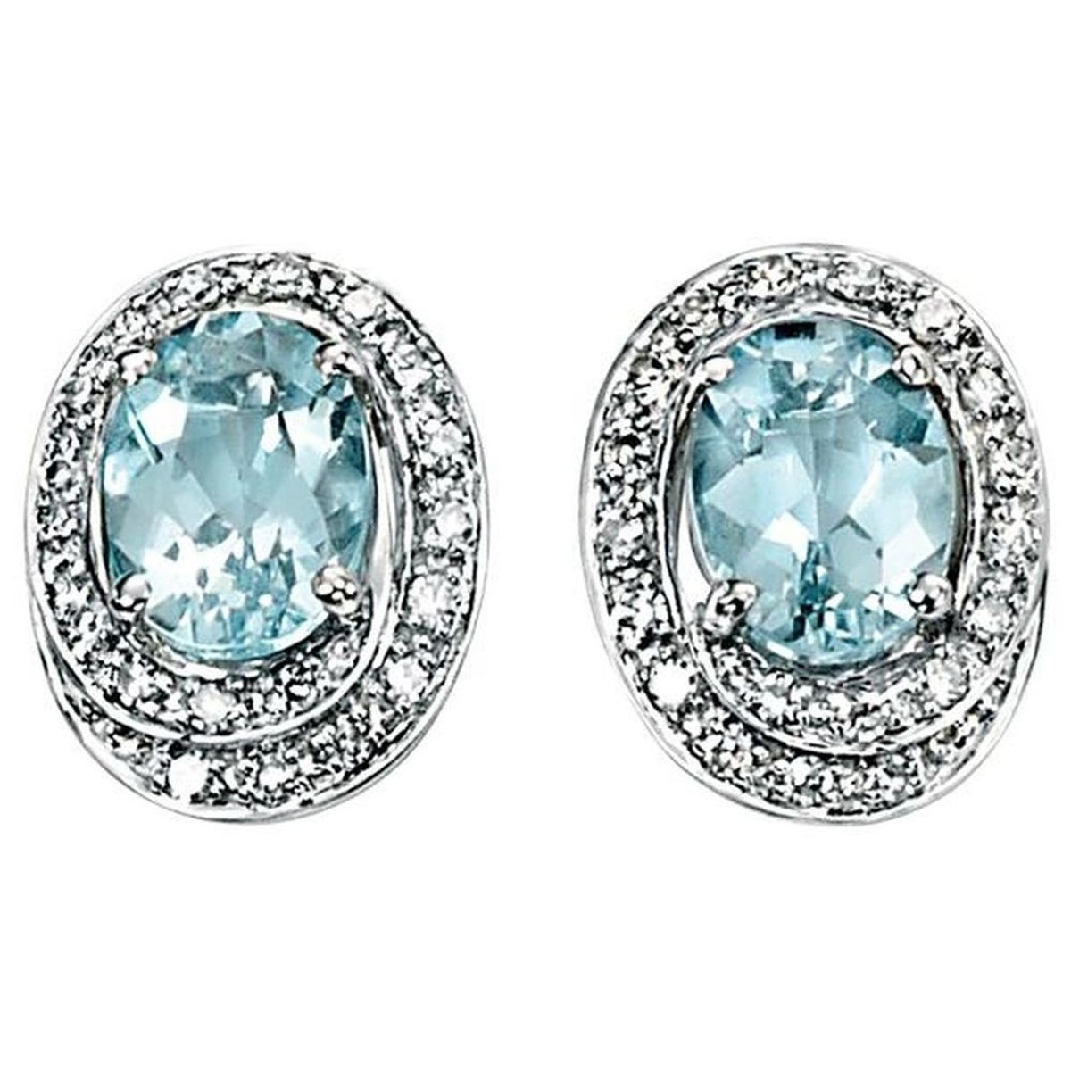 Boucle d'oreille aigue marine et diamant en Or blanc 375/1000