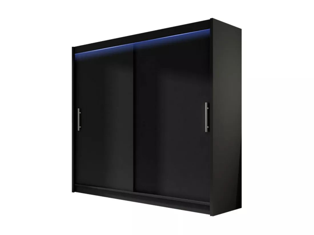 Armoire Closico 100, Noir, 215x180x58cm, Portes d'armoire: Glissement