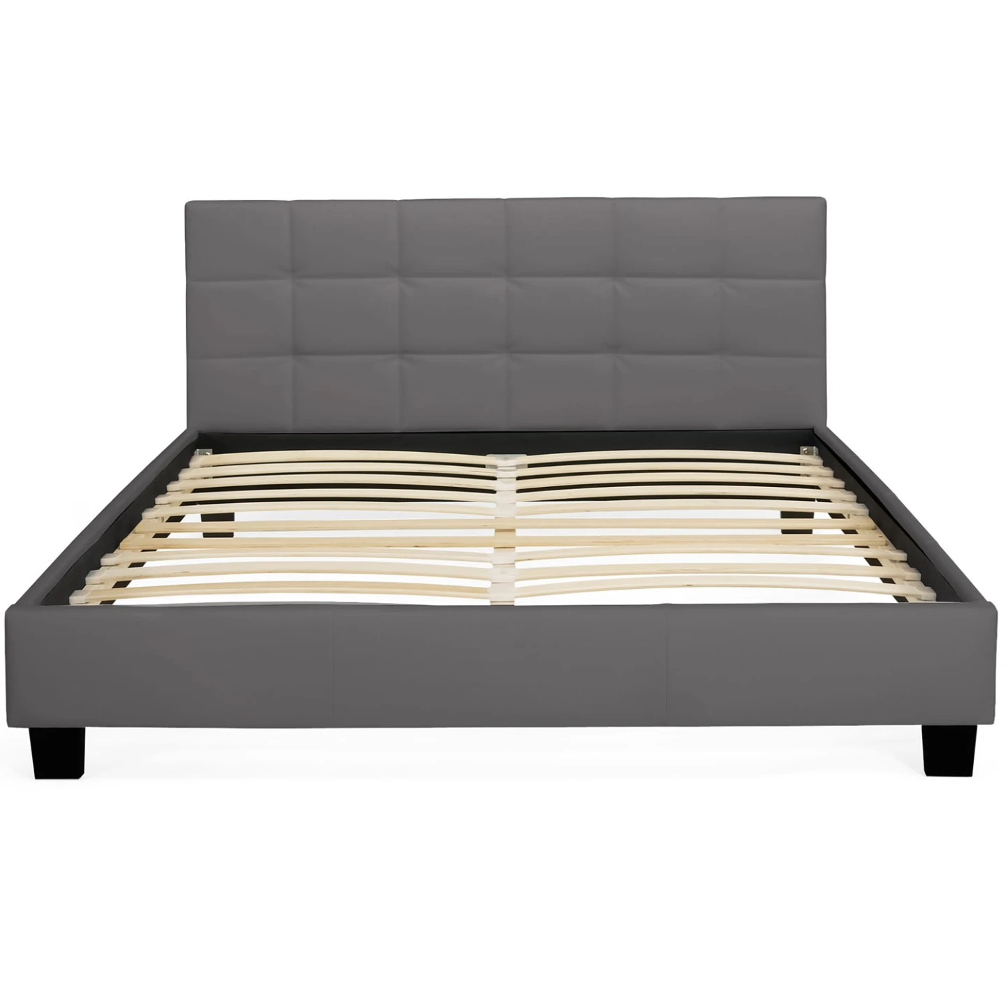 Lit double CHARLOTTE avec tête de lit et sommier 140 x 190 cm PVC gris
