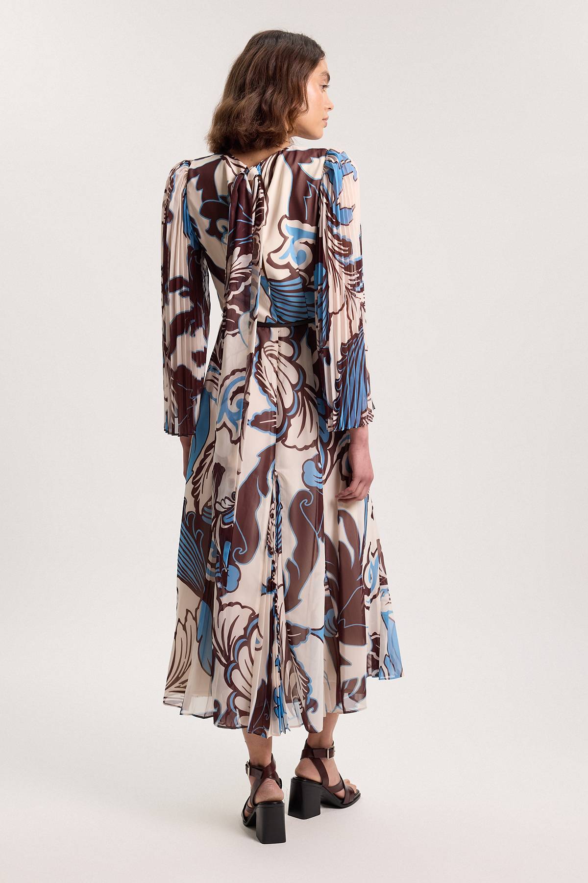 KarenMillen Robe Longue Plissée Tissée Bleu Paisley Petite