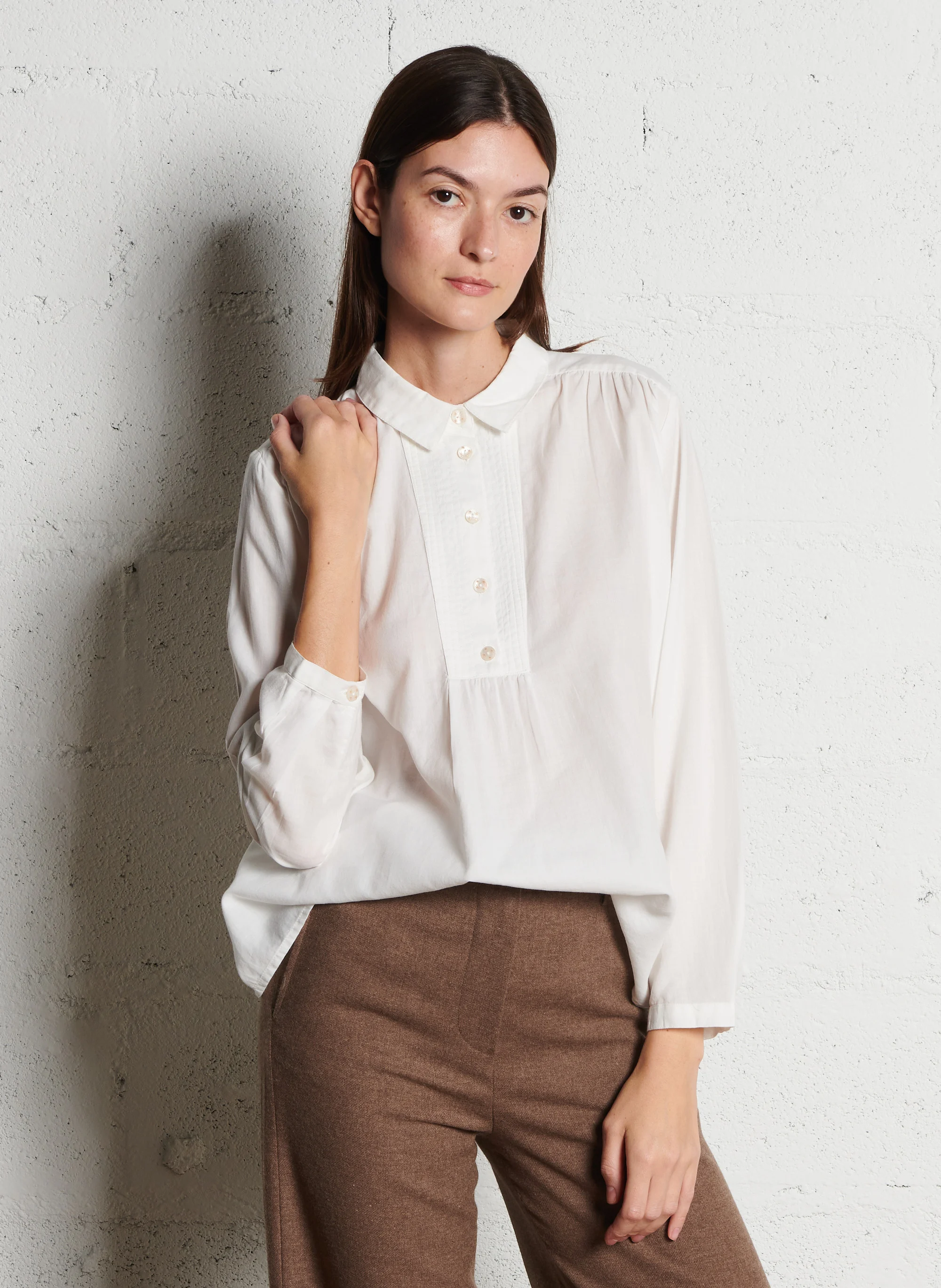 RUDEON - Blouse col chemise en coton| Blanc