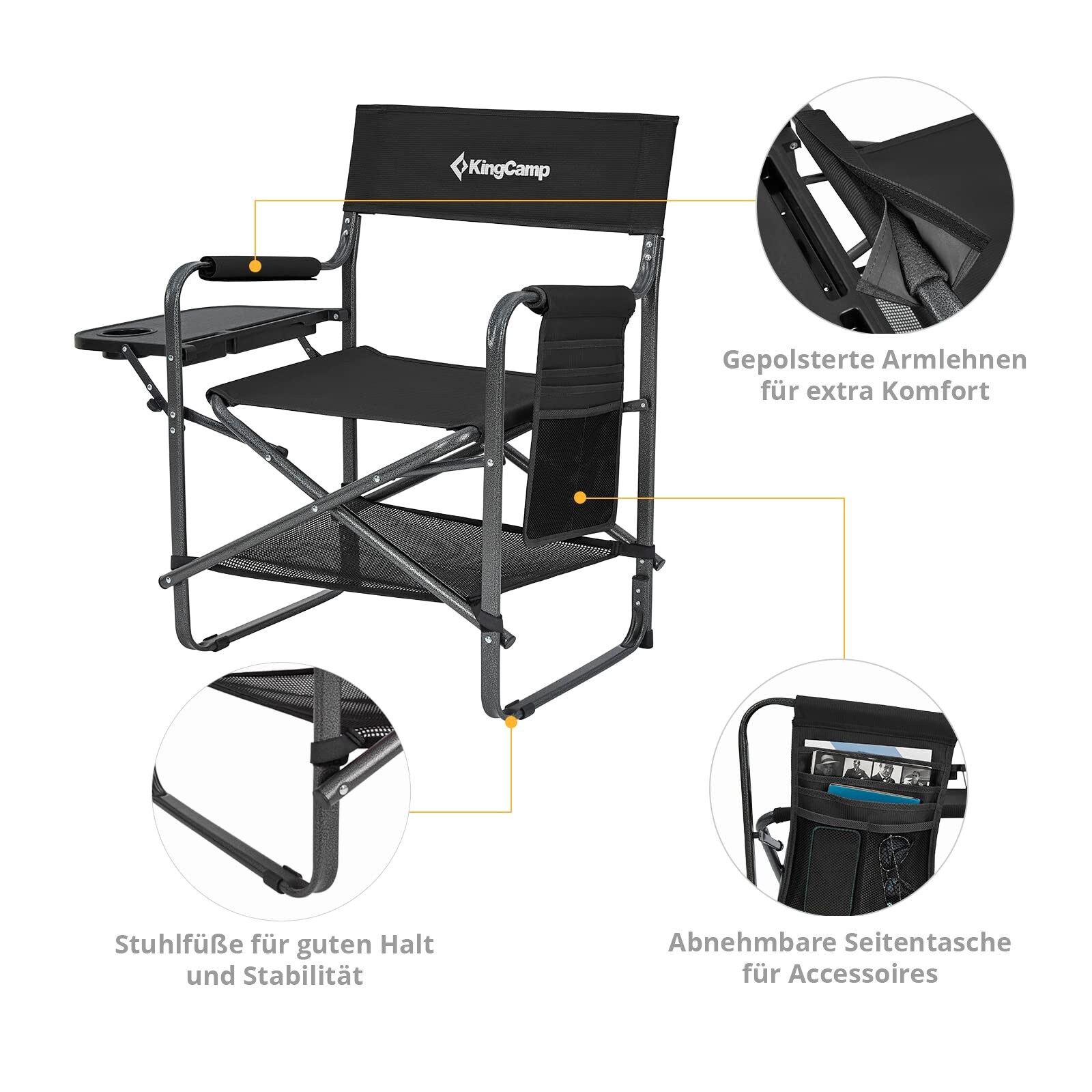 KINGCAMP Regie Stuhl Director Multi Camping Faltstuhl Klappstuhl Armlehne Tisch