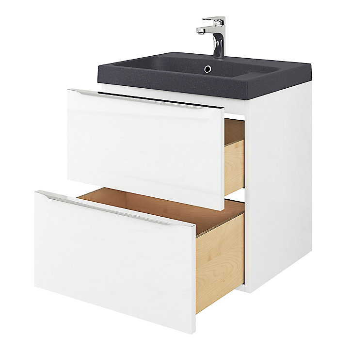 Meuble sous vasque à suspendre GoodHome Imandra blanc 60 cm + Plan vasque noir GoodHome Mila 60 cm