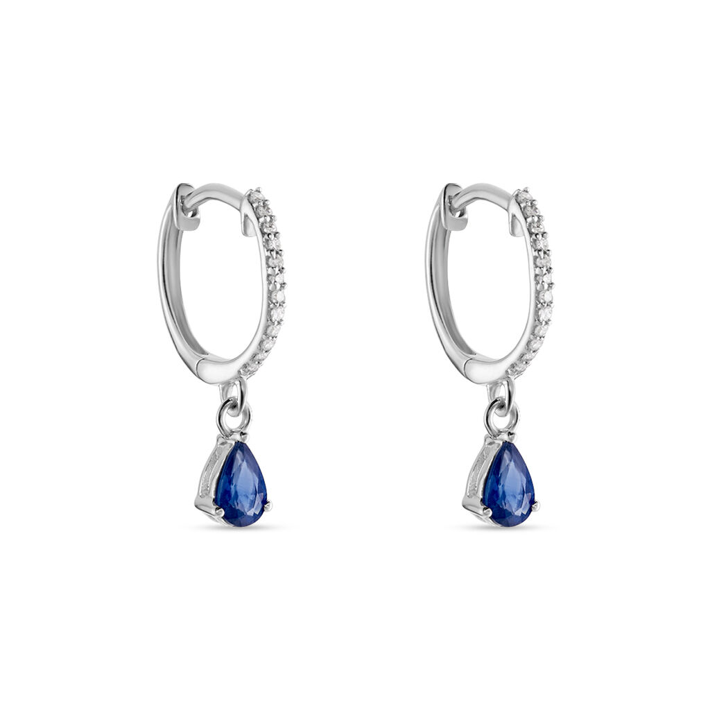 Créoles Or Blanc  Saphir Et Diamants