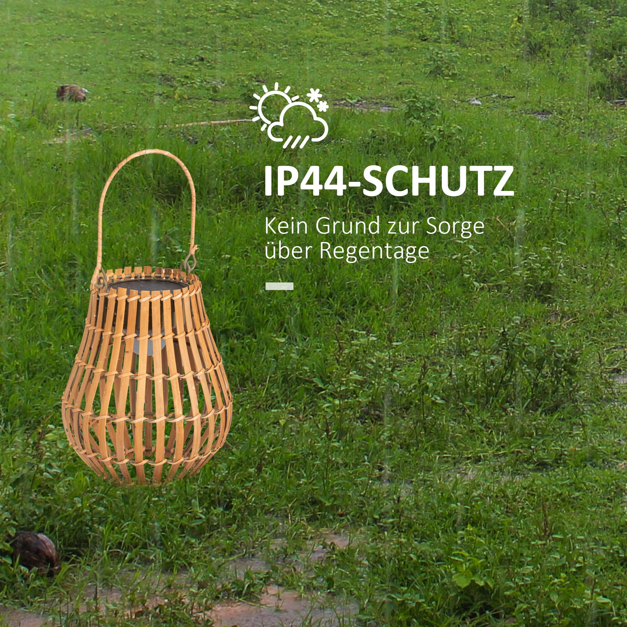 Outsunny Gartenleuchte mit Tragegriff, aufladbar über Solar oder USB-C Kabel natur Ø18,5 x 22H cm