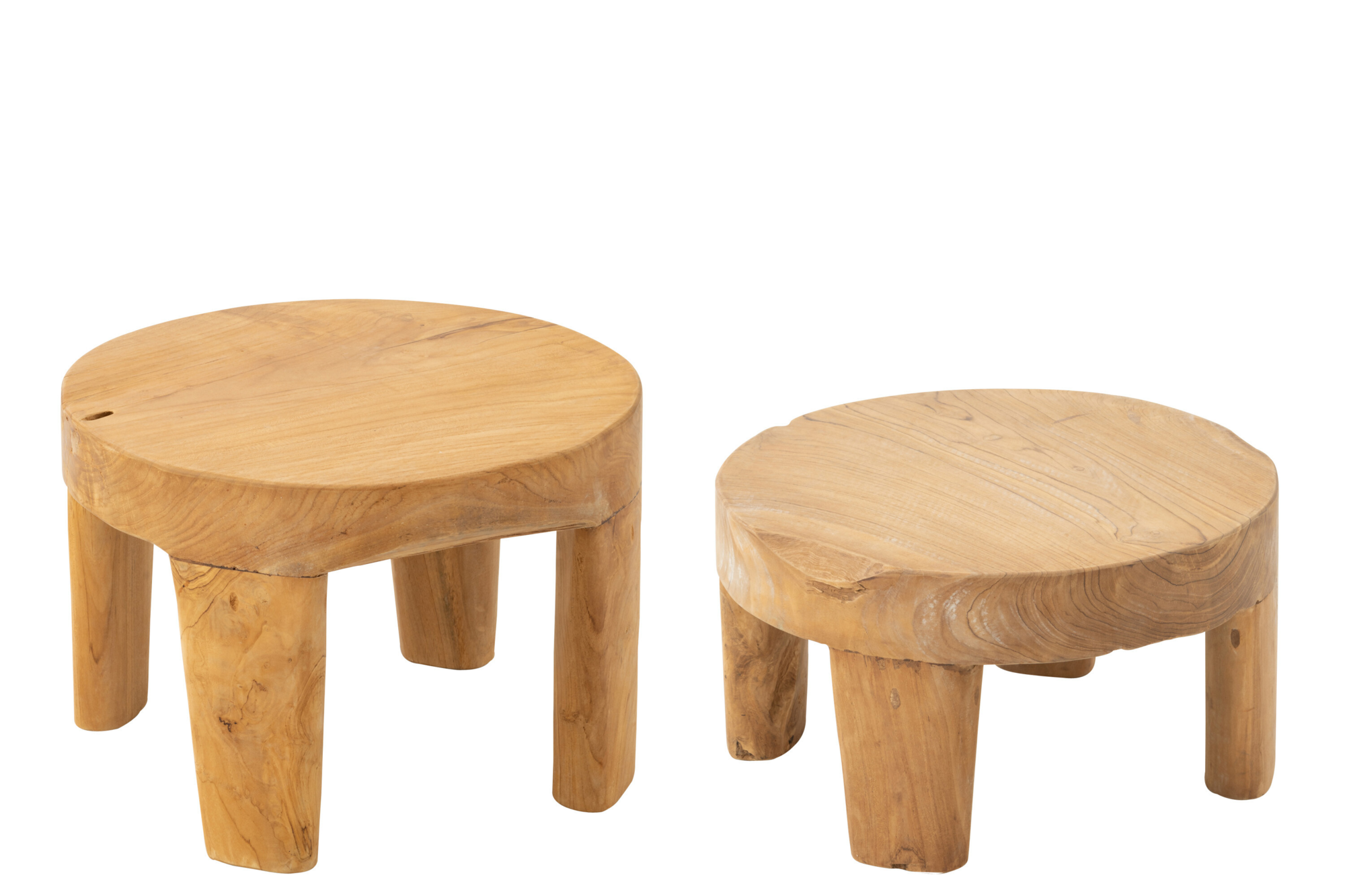 Bijzettafel Rond teakhout naturel - set van 2