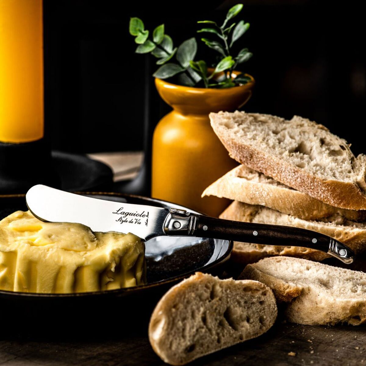 Laguiole Premium Line smørkniv 4-pakning, mørkebrun