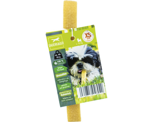 Hondensnack, langdurige kauwsnack, XS op melkbasis, 1 stuk ca. 40 g, gebitsverzorging, stressverlichting voor honden tot 10 kg, kauwspeeltje, kaaskauwbot