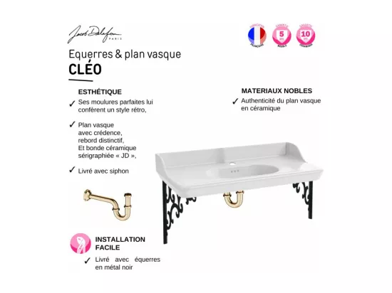 Pack plan vasque suspendu JACOB DELAFON Cléo 1889 + siphon or