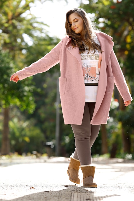 Plüschjacke, Classic Fit, asymmetrischer Verschluss, Kapuze, Langarm