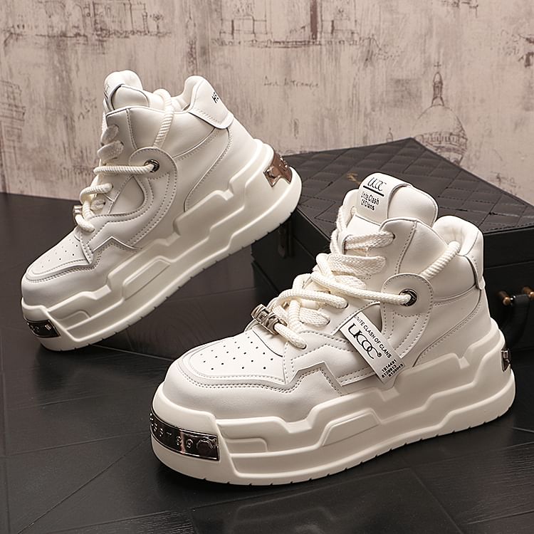Mr Ozera - Platform Lettering Lace-Up High Top Sneakers