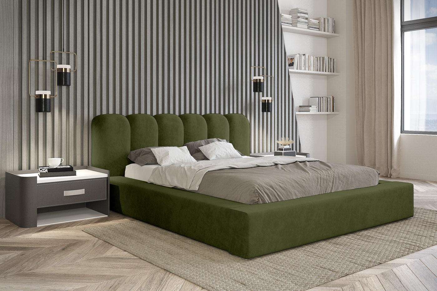 Trae Mobler Dallas 160 x 200 cm Gestoffeerd Bed Bosgroen