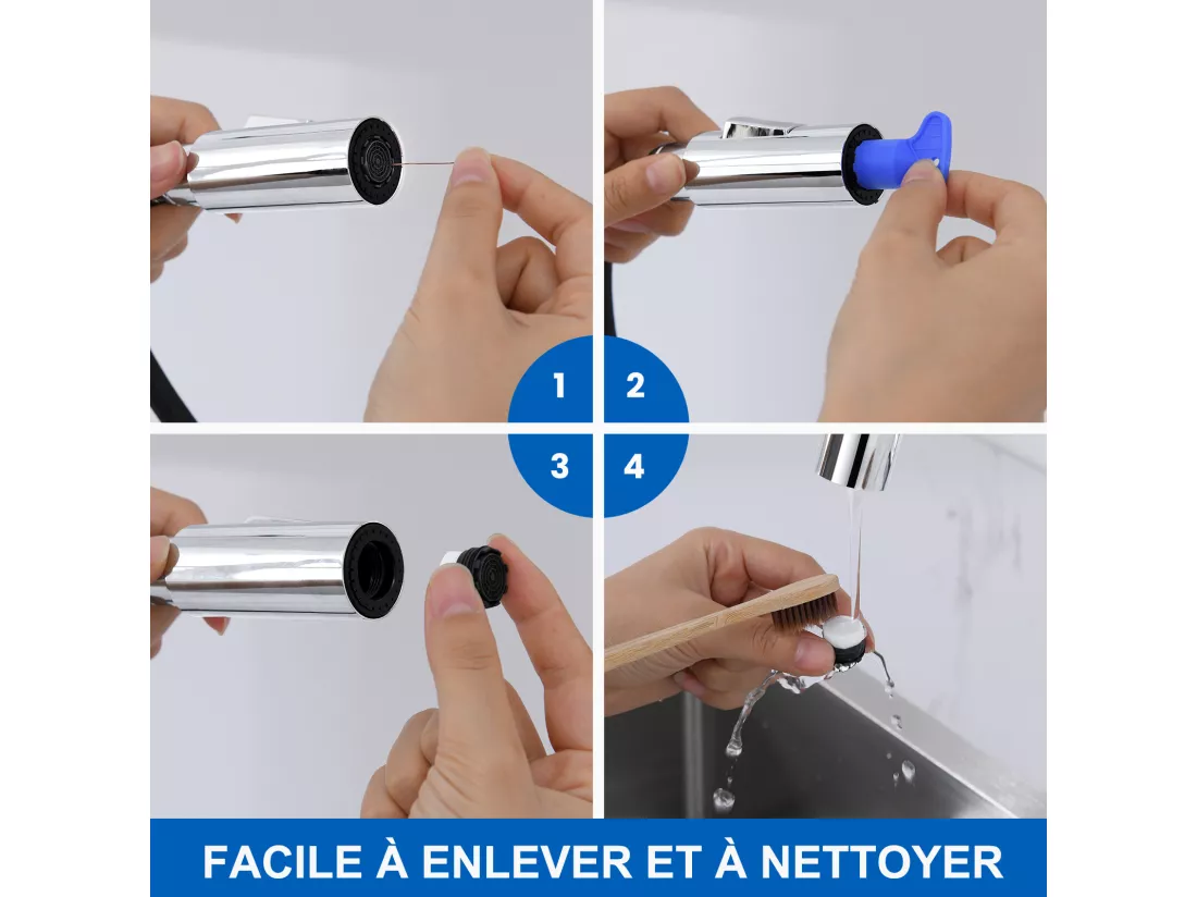 Mitigeur de Cuisine Douchette Extractible,AURALUM MAX,avec 2 Fonctions Robinet de Cuisine Rotatif à 360°,Acier Inoxydable,Eau Froide et Chaude,Chromé