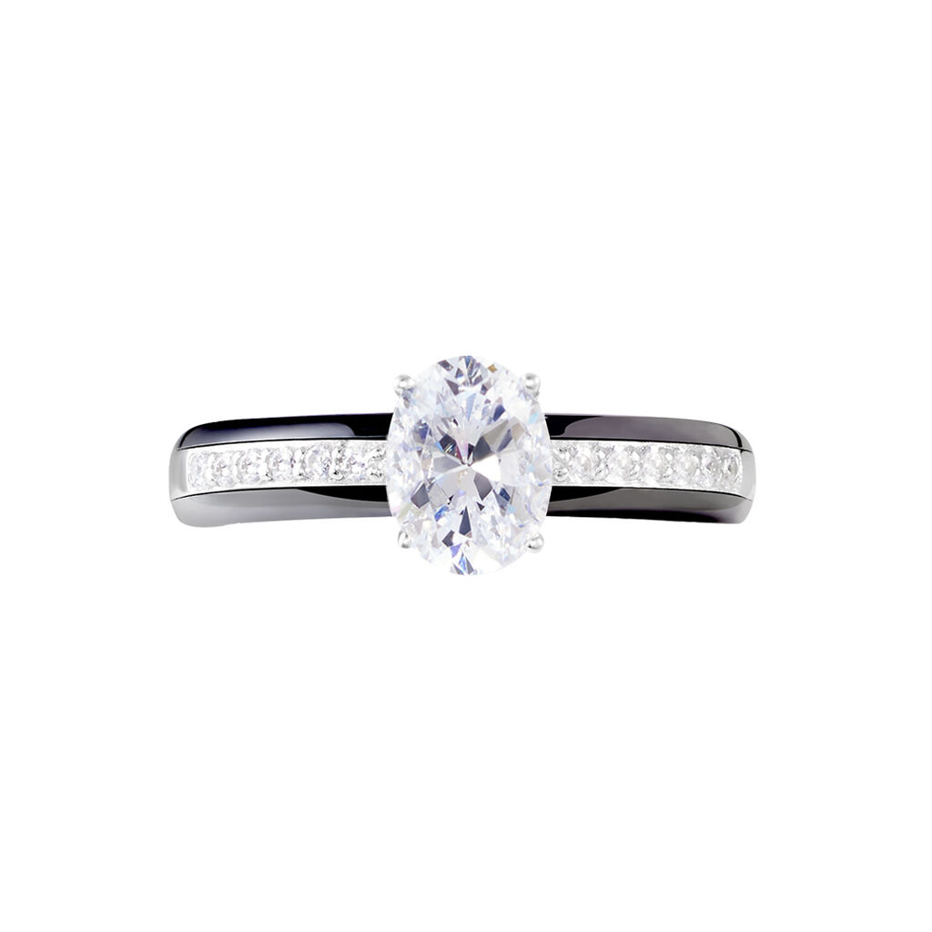 Bague Solitaire Neville Argent Blanc Céramique Et Oxyde De Zirconium