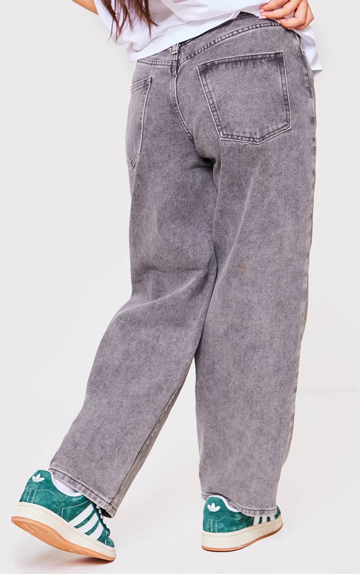 Washed Grey Jean Boyfriend Petite À Ceinture Échancrée Dans Le Dos