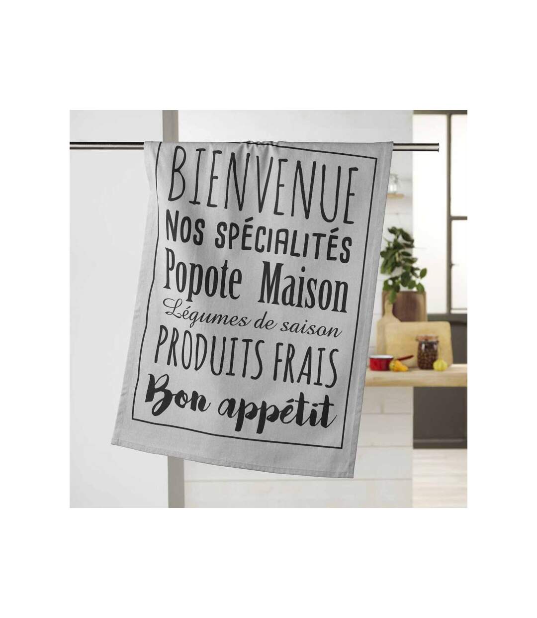 Torchon de Cuisine Imprimé Popote 50x70cm Gris