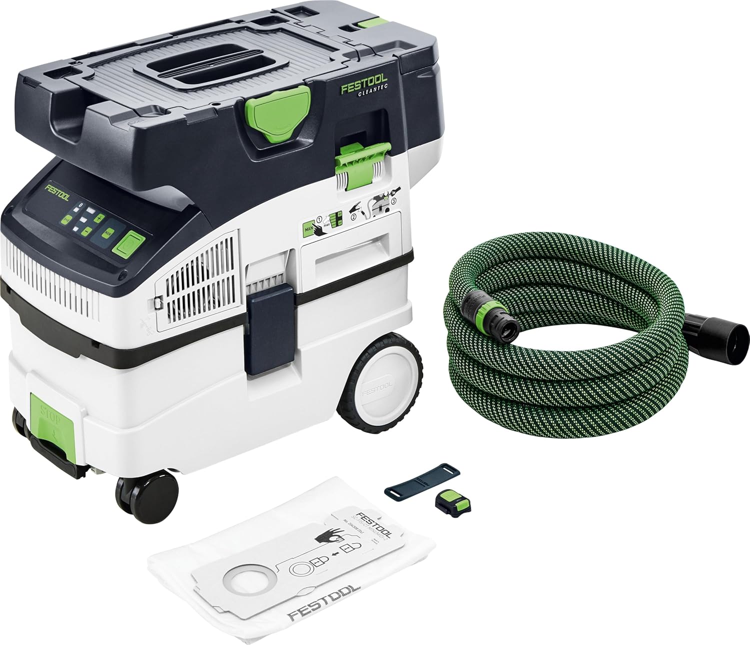 Festool Akku-Absaugmobil CTLC MIDI I-Basic CLEANTEC (mit Hauptfilter, SELFCLEAN Filtersack, Saugschlauch glatt Ø 27/32 x 3,5 m, Sauger-Fernbedienung)