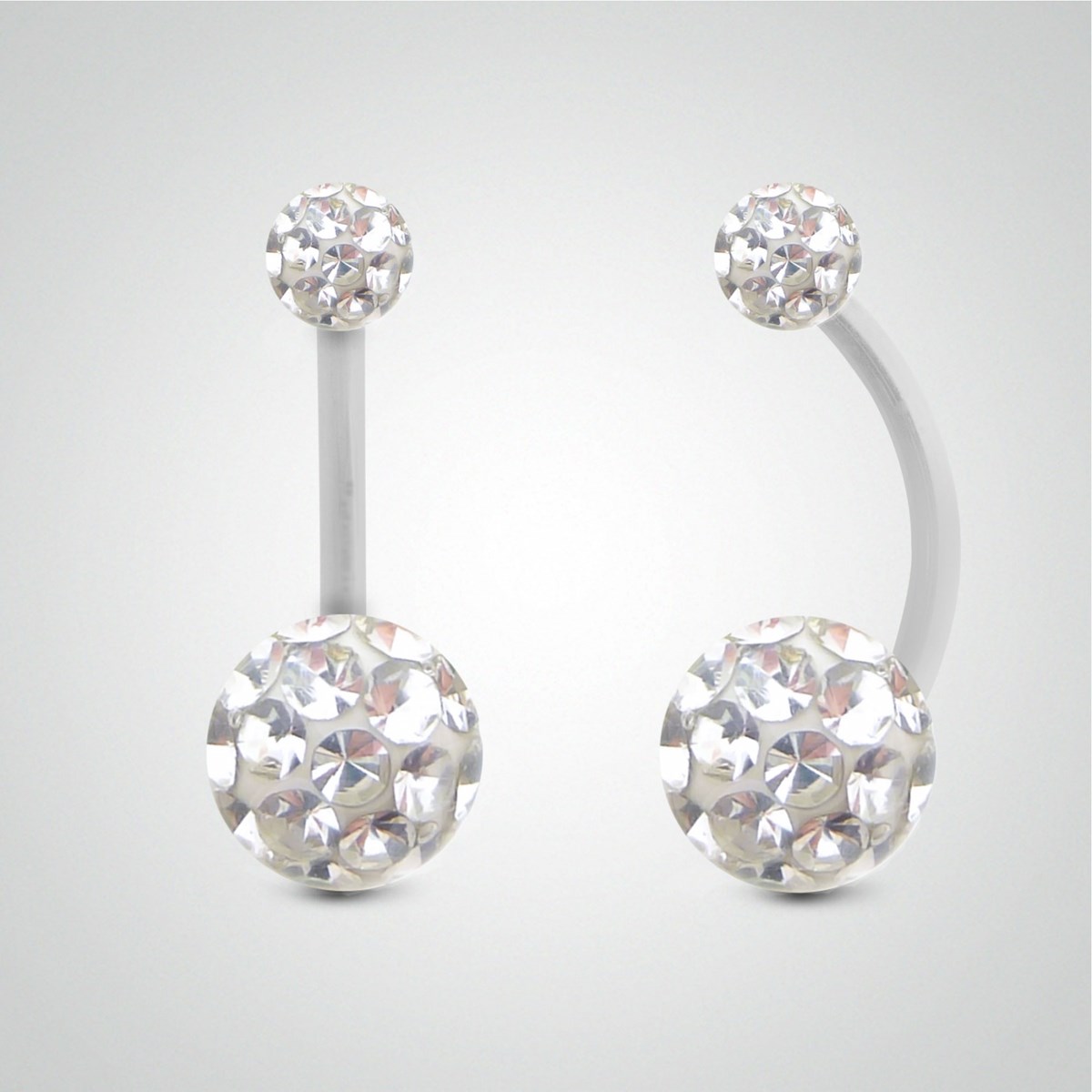 Piercing de nombril en or blanc et cristal de Swarovski blanc (petit modèle)